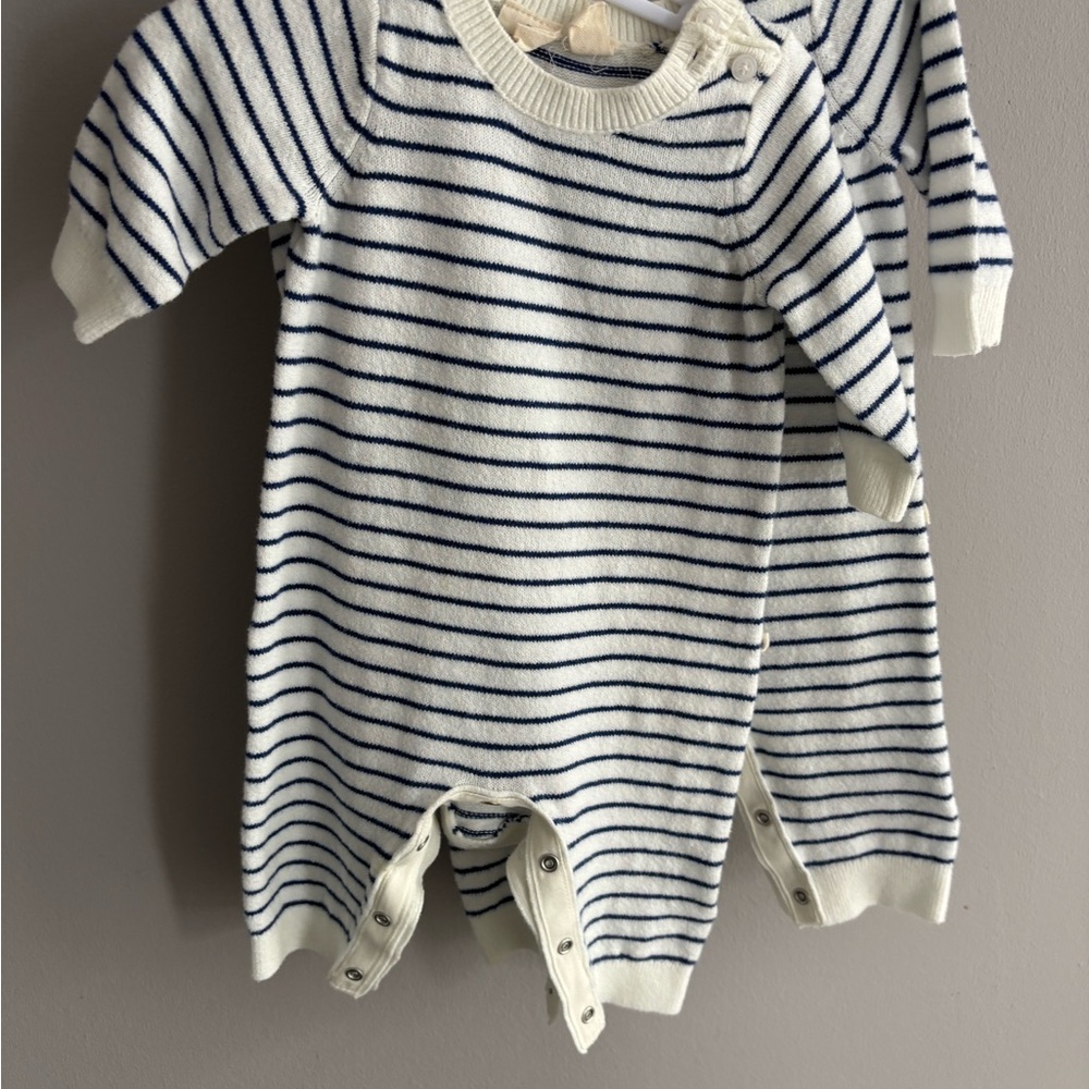 Two GAP Navy and White Striped Baby Rompers